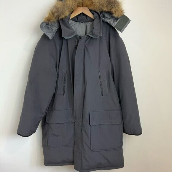 Vintage 3XL Gray Down Filled WaterFowl Feather Fur Hood Jacket Coat Parka Grunge - Picture 1 of 16
